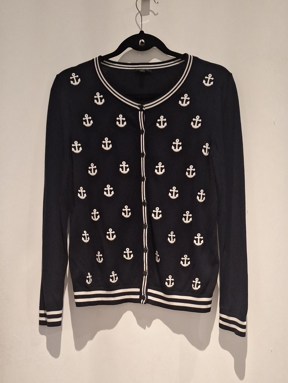 Talbots Navy Anchor Embroidered Cardigan Sweater - Women